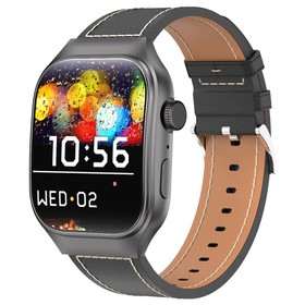 T15 Plus Curved Full Touch Screen Smartwatch Black Leather Strap