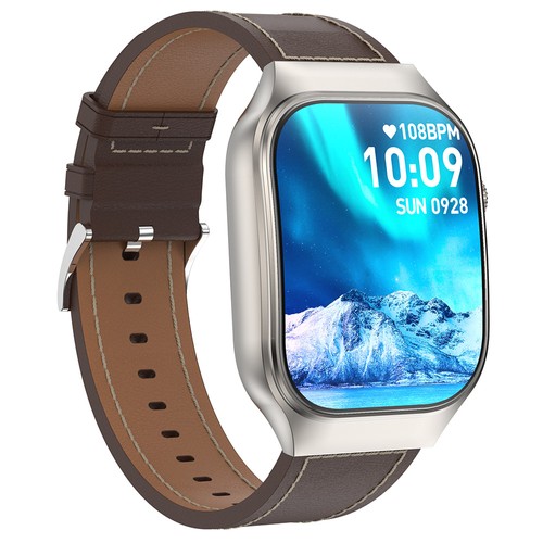 T15 Plus Curved Full Touch Screen Smartwatch Silver Läderrem