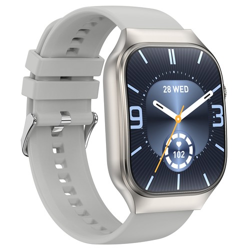 T15 Plus Gebogene Smartwatch mit Volltouchscreen und silbernem Silikonarmband