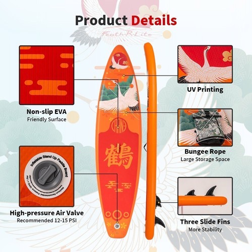 FunWater SUPFR17D Stand Up Paddle Board 335 x 83 x 15 cm Orange