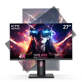 KTC H27P22S 27-inch Gaming Monitor, 3840x2160 UHD AUO 7.0 FAST IPS Panel, HDR400, 160Hz Refresh Rate, 1ms Response Time, 132%sRGB, Compatible with FreeSync and G-SYNC, Low-blue Light, 2*HDMI2.1 2*DP1.4 1*USB2.0, Adjustable Stand & Support VESA Mount