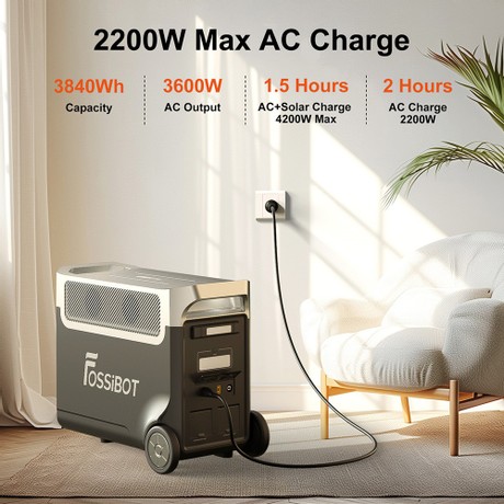 FOSSiBOT F3600 Pro Portable Power Station, 3840Wh LiFePO4 Battery, Max. 11520Wh Expansion, 3600W High AC Output, 2000W Max Solar Charge, 1.5h Full Charge, PD 100W, 13 Output Ports, LED Flashlight, UPS, APP Control