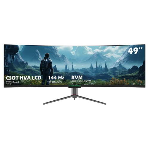 TITAN ARMY C49SHC 49-inch Gaming Monitor,  3840*1080 CSOT HVA Panel, 32:9 Oversized Curved Screen, 144Hz High Refresh Rate, Smart PIP/PBP Split Screen, Adaptive-Sync, 1*HDMI 2.0 1*DP 1.4 1*Full-Feature USB-C 1*USB-B 2*USB-A, 65W Reverse Charging