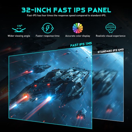 TITAN ARMY P32A2S2 Gaming Monitor, 2560 x 1440 QHD FAST IPS Panel, 240Hz Refresh Rate, HDR400, 1ms GTG, GamePlus Mode, Adaptive Sync, PIP/PBP Split Screen, 2*HDMI 2.1 2*DP 1.4, E-Sport Backlights, Adjustable Stand