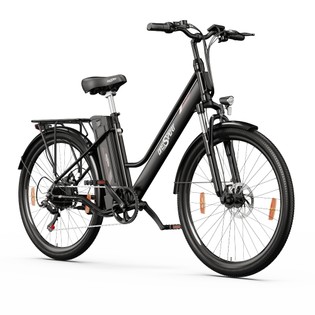 ONESPORT OT18 City Electric Bike, 26*2.35 inch wide Tires, 250W Motor 25km/h, 36V 14.4Ah Big Battery up to 100km Max Range,  Shimano 7-speed, Front Shock-absorbing fork, 25 Degree Climbing Bluetooth APP - Black