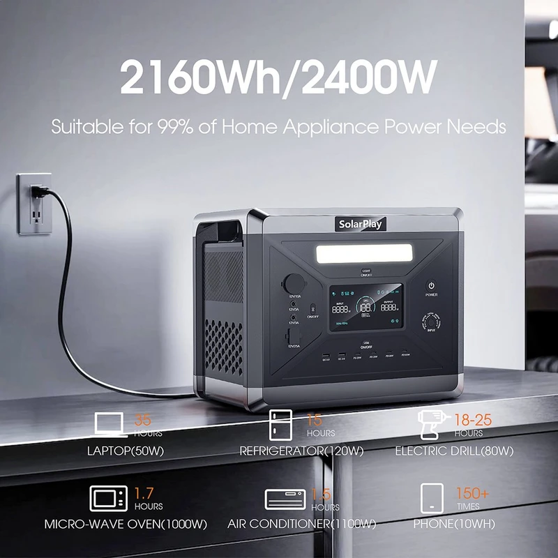 SolarPlay Q2501 2160Wh 2400W Portable Power Station US Plug