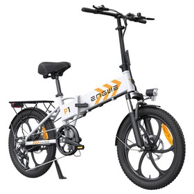 ENGWE P1 Vélo électrique pliable, pneus larges de 20 x 2,3 pouces, moteur 250 W, batterie 36 V 13 Ah, 25 km/h, double frein à disque, corps en alliage d'aluminium, Shimano 7 vitesses, portée maximale de 100 km, étanchéité IP54 - Blanc