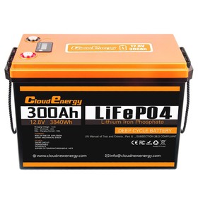 Cloudenergy 12 V-os 300 Ah-s LiFePO4 akkumulátorcsomag
