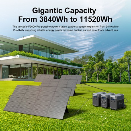 FOSSiBOT F3600 Pro Tragbare Powerstation, 2 zusätzliche Akkupacks mit erweiterbarer Kapazität, 3840Wh Lithiumbatterie, 3600W hohe Wechselstromleistung, 2000W maximale Solarladung, 1,5h Vollladung, 13 Ausgangsanschlüsse, LED-Taschenlampe