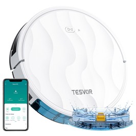 Tesvor M2 Aspirateur robot, avec fonction balai, aspiration 6000 Pa, navigation gyroscopique, poubelle 600 ml, autonomie 150 minutes, surface d'aspiration maximale 120 m², contrôle par application / télécommande - Blanc