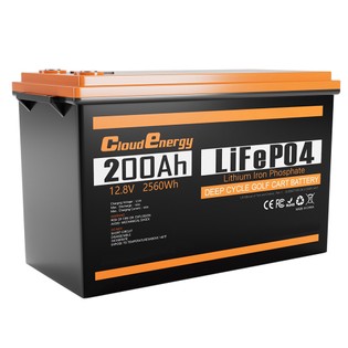 Cloudenergy 12V 200Ah LiFePO4 Battery Pack Backup Power, 2560Wh Energy, 6000+ Cycles, Built-in 100A BMS, Support in Series/Parallel, Perfect for Replacing Most of Backup Power, RV, Boats, Solar, Trolling Motor, Off-Grid