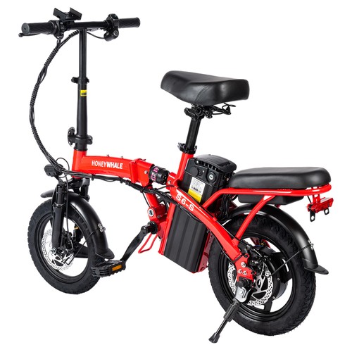 HONEYWHALE S6-S 14-Zoll-Elektrofahrrad, bürstenloser 250-W-Motor, 48-V-10,4-Ah-Akku, 35 km/h Höchstgeschwindigkeit, Doppelscheibenbremse – Rot