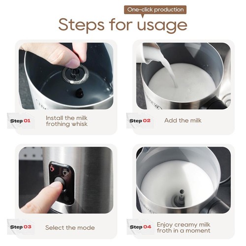 Mousseur à Lait électrique 4 En 1 500W - Écran Tactile LED - Chauffage Induction - Inox