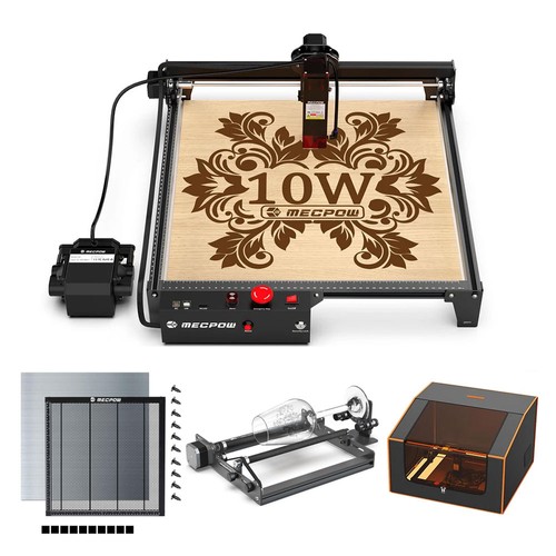 Mecpow X3 Pro 10W Laser Engraver With Air Assist System + FC1 Enclosure + G3 Pro Rotary Roller + H44 Laser Bed