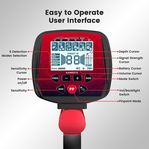 KAIWEETS Détecteur De Métaux, 6 Modes Detecteur De Metaux Professionnel Pour Adultes Et Enfants, Écran LCD Haute Précision Et Puissant Nouvelle Puce DSP Avancée Avec Pelle, Ecouteur