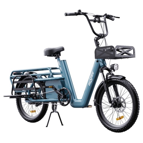 ONESPORT OT01 Electric Cargo Bike, 650W Motor, 48V 27Ah Battery, 20*2.6-inch Tire, 25km/h Max Speed, 100km Max Range, Hydraulic Disc Brakes, Front Suspension Fork – Blue