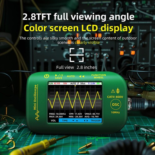 BSIDE OT2 handhållen digital oscilloskopmultimeter, 10MHz bandbredd med 48MSa/s samplingshastighet, 2,8-tums LCD-skärm