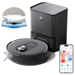 Proscenic Q8 Max Robot Vacuum and Mop Combo with Self-emptying Station Max 4200Pa Suction 200min Runtime 3 Cleaning Modes Smart 360° LiDAR Navigation APP Control for Floor Pet Hair Carpet