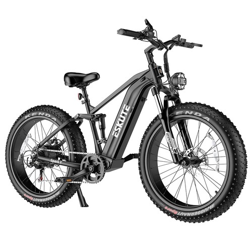 ESKUTE ES-26-RWXD Electric Bike, 750W Motor, 48V 20Ah Battery, 26 x 4.8″ Tires, 45km/h Max Speed, 110km Range, Full Suspension, SHIMANO 7 Speed, Hydraulic Disc Brakes – Black