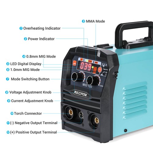 Mecpow MIG-120 Gasloses Schweißgerät mit Doppelspannung 3-in-1-Mecpow-Schweißhelm