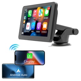 SD7293A 7-inch HD CarPlay Screen with Bracket 1024*600P Mirror Link Bluetooth 5.0 Voice Assistant Wireless CarPlay/ Android Auto FM & AUX Signal Transmission Support TF Card/USB