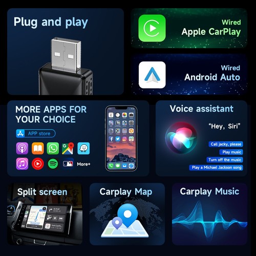 MINIX AB019 Kabelloser CarPlay-Adapter, Plug and Play, automatische Verbindung, Bluetooth 5.0/ 5G WiFi/USB-Verbindung