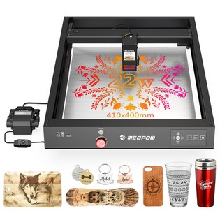 Mecpow X4 22W Laser Engraver Cutter, with Integrated Air Assist, 0.08x0.1mm Laser Spot, 22000mm/min Engraving Speed, Emergency Stop, Offline Work, Support LightBurn/ LaserGRBL/ MKSLaser, 410*400mm