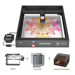 Mecpow X4 22W Laser Engraver Cutter + FC1 Fireproof Enclosure + Laser Bed + Rotary Roller