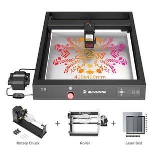 Mecpow X4 22W Laser Engraver Cutter + Laser Bed + Rotary Roller + Claw Disc Rotary Chuck