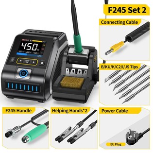 FNIRSI DWS-200 F245 Premium 200W Soldering Iron Station Kit, with 6 Iron Tips and 2 Helping Hands, Temp Value & Curve Mode, 3 Temperature Storage, Full-Color Display