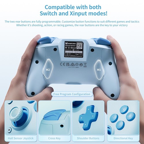 BIGBIG WON CHOCO Kabelloser Gamecontroller, benutzerdefinierte Taste, 6-Achsen-Gyro, 128-Schritt-Makroprogrammierung – Blau