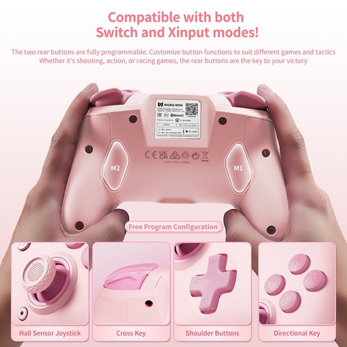 BIGBIG WON CHOCO Kabelloser Gamecontroller, benutzerdefinierte Taste, 6-Achsen-Gyro, 128-Schritt-Makroprogrammierung – Pink