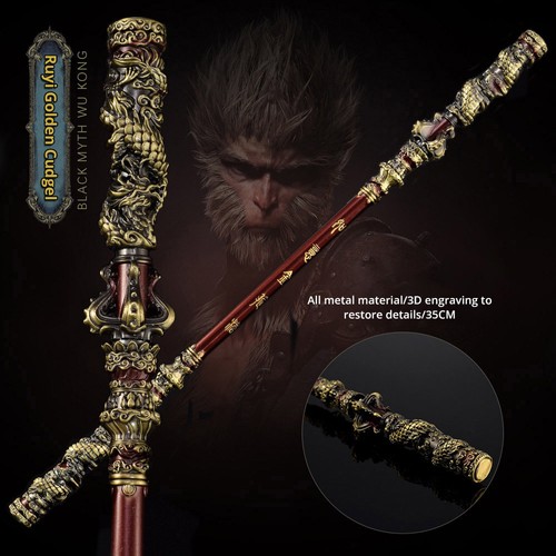 Black Myth Wukong Monkey King Ruyi Golden Cudgel 35cm Model Metal Crafts - Golden