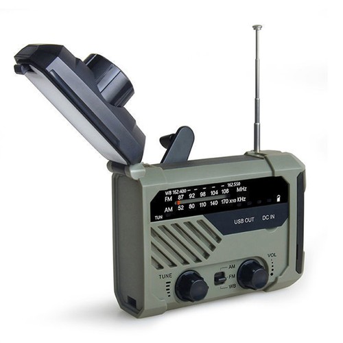 Nödradio med vev, bärbar camping NOAA/AM/FM väderradio, ficklampa med 3 lägen, SOS-larm, telefonladdare