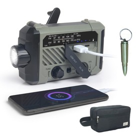 Portable Camping Emergency Solar Radio with Hand Crank Green