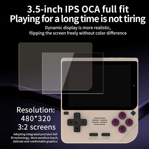 Powkiddy V10 Handheld-Spielkonsole, 3,5-Zoll-IPS-Bildschirm, Open Source-Linux-System, 64-Bit-3D-Simulatoren, 8 Stunden Autonomie – Beige