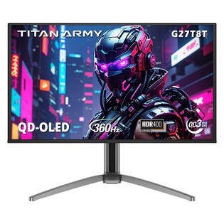 TITAN ARMY G27T8T Gaming Monitor, 26.5-inch 2560*1440 QD-OLED Screen, 360Hz Refresh Rate, 0.03ms GTG, 1000 nits, HDR 400, Adaptive-Sync, Game Assist, 65W Type-C Charging, Dual Speakers, Ambient Light, 2*HDMI 2.1 1*DP 1.4 1*USB-A 1*USB-B 1*Audio