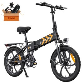 ENGWE P1 Folding Electric Bike 20*2.3 inch Wide Tires 250W Motor 36V 13Ah Battery 25km/h Dual Disc Brake Aluminum Alloy Body Shimano 7 Gears Max 100km Range IP54 Waterproof - Black