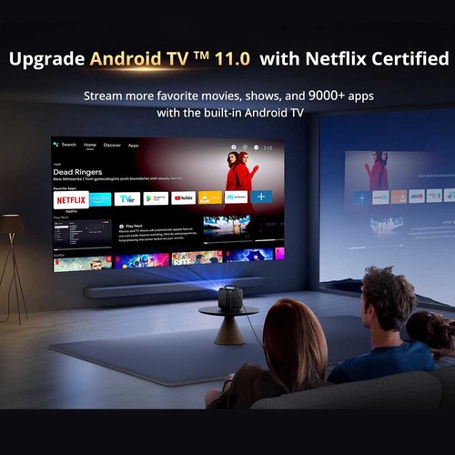 ETOE Seal Pro Projektor, 1000 ANSI, Native 1080P, Android TV 11.0, Autofokus. Automatische Trapezkorrektur, 2 x 10 W Lautsprecher – EU-Stecker