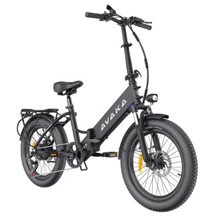 AVAKA K300 Folding Electric Bike, 350W Motor, 36V 16Ah Battery, 20*3.0 inch Tires, 31km/h Max Speed, 100km Range, Front & Rear Disc Brakes, LCD Display, SHIMANO 7-speed - Black