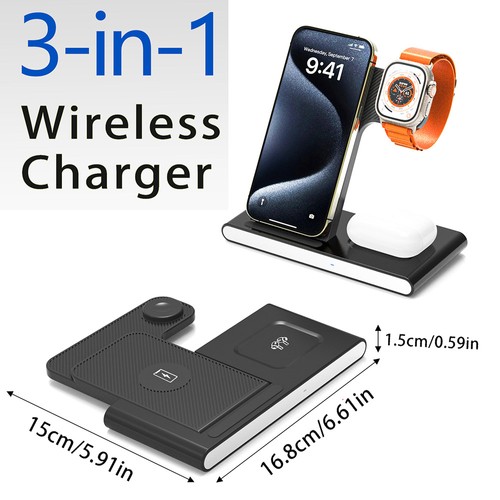 W336 3-in-1-Wireless-Ladegerät für iPhone/ Samsung/ Airpods/ Apple Watch