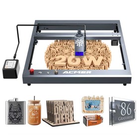 ACMER P2 20W Laser Engraver Cutter Fixed Focus Engraving at 30000mm/min Ultra-silent Auto Air Assist 0.01mm Engraving Accuracy iOS Android App Control Pre-Assembled 420*400mm