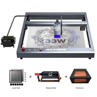 ACMER P2 33W Laser Engraver + M2 Rotary Roller + E10 Laser Bed + R10 Fireproof Enclosure