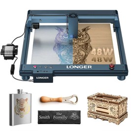 LONGER Laser B1 44W-48W lézergravírozó vágó, 36000mm/perc, 40mm hársfa / 50mm akril vágás, levegőrásegítéses készlet, 8 biztonsági védelem, 450x440mm (17.72x17.32)