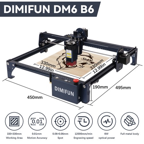 DIMIFUN DM6 B6 6W Lasergravurmaschine, Augenschutz, 0,01 mm Genauigkeit, 0,06 mm Punkt, 12000 mm/min Geschwindigkeit, 330 x 330 mm