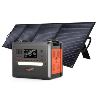 SolarPlay Q2402M Portable Power Station + SolarPlay T200 200W Solar Panel, 2304Wh 2500W LiFePO4 Battery, 1100W Input Power, 12 Output, Full Charge in 1.5H