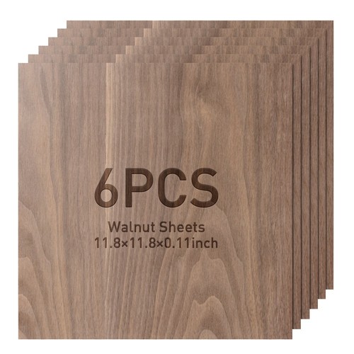 Mecpow 6 Stück Mahagoniplatten 6 Stück Walnussplatten, 300 x 300 x 3 mm (11,8 x 11,8 x 0,11 Zoll)