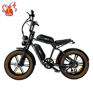 PVY X20 Electric Bike 1000W Motor 1440Wh (48V 15Ah+15Ah) Dual-battery 20*4.0'' Fat Tire 50km/h 200km Max Range Hydraulic Disc Brake  Adjustable Front Suspension and Rear Shock SHIMANO 7-Speed Color LCD Display Aluminum Frame - Black