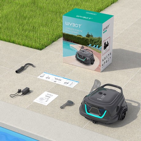 WYBOT A1 Cordless Pool Robot Vacuum, Double Filters, 120min Runtime, 2.5H Fast Charging, for Above Ground Flat-Bottom Pools, Black
