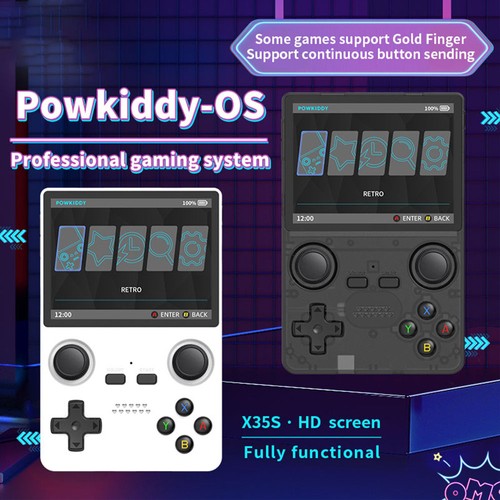 Powkiddy X35S Handheld-Spielkonsole, 3,5-Zoll-IPS-Bildschirm, Open Source-Linux-System, 16 GB 128 GB TF-Karte – Schwarz